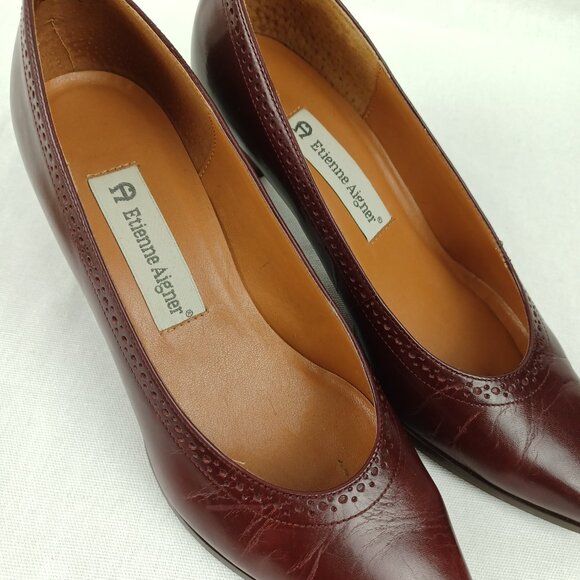 Vintage 90s Etienne Aigner Oxblood Leather Pumps, Sz 6.5, Minimalist - Picture 6 of 8